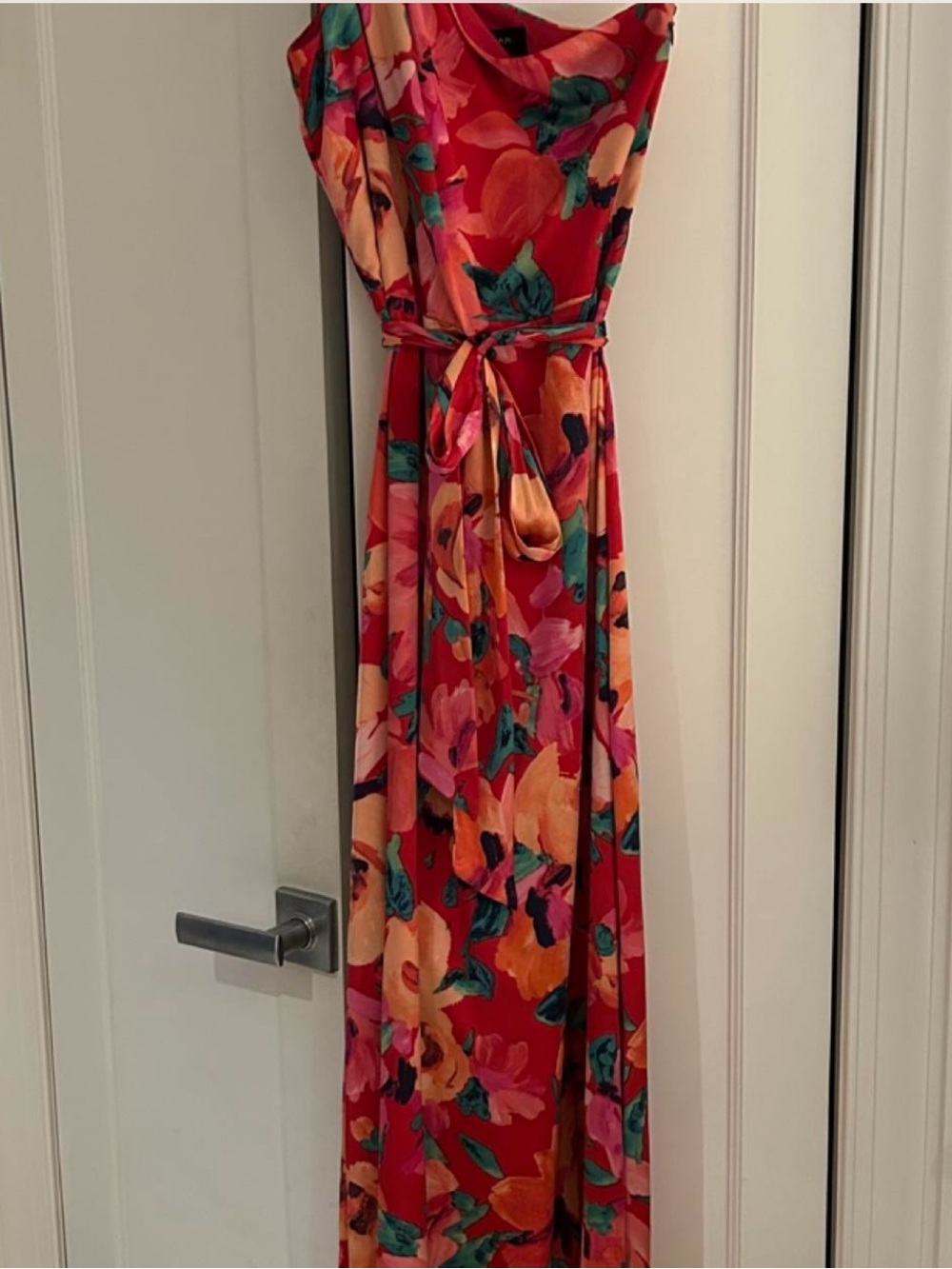 Tahari Red Floral Formal Dress with Tie Waist
